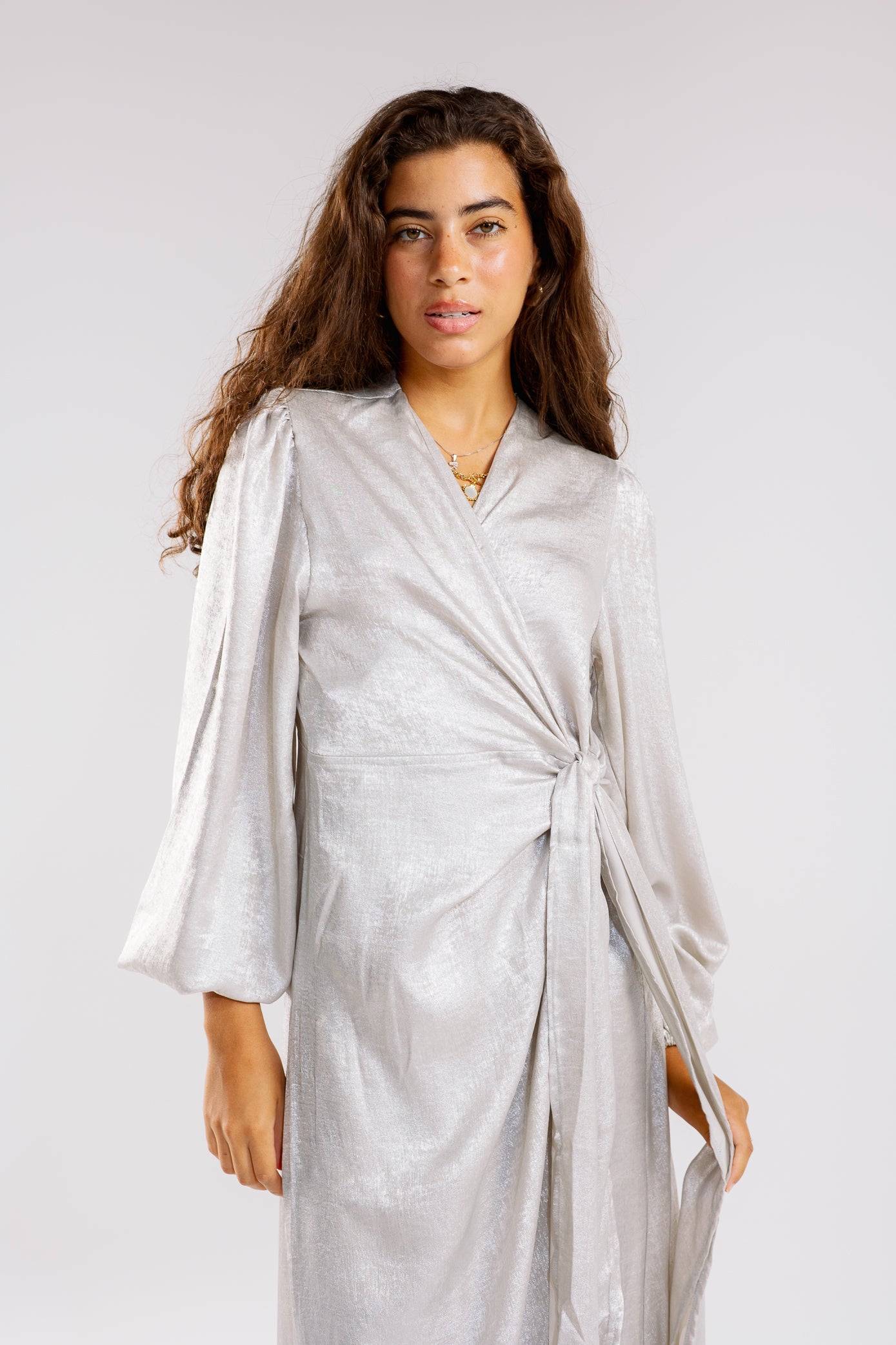 Shimmer Drape Gown in white