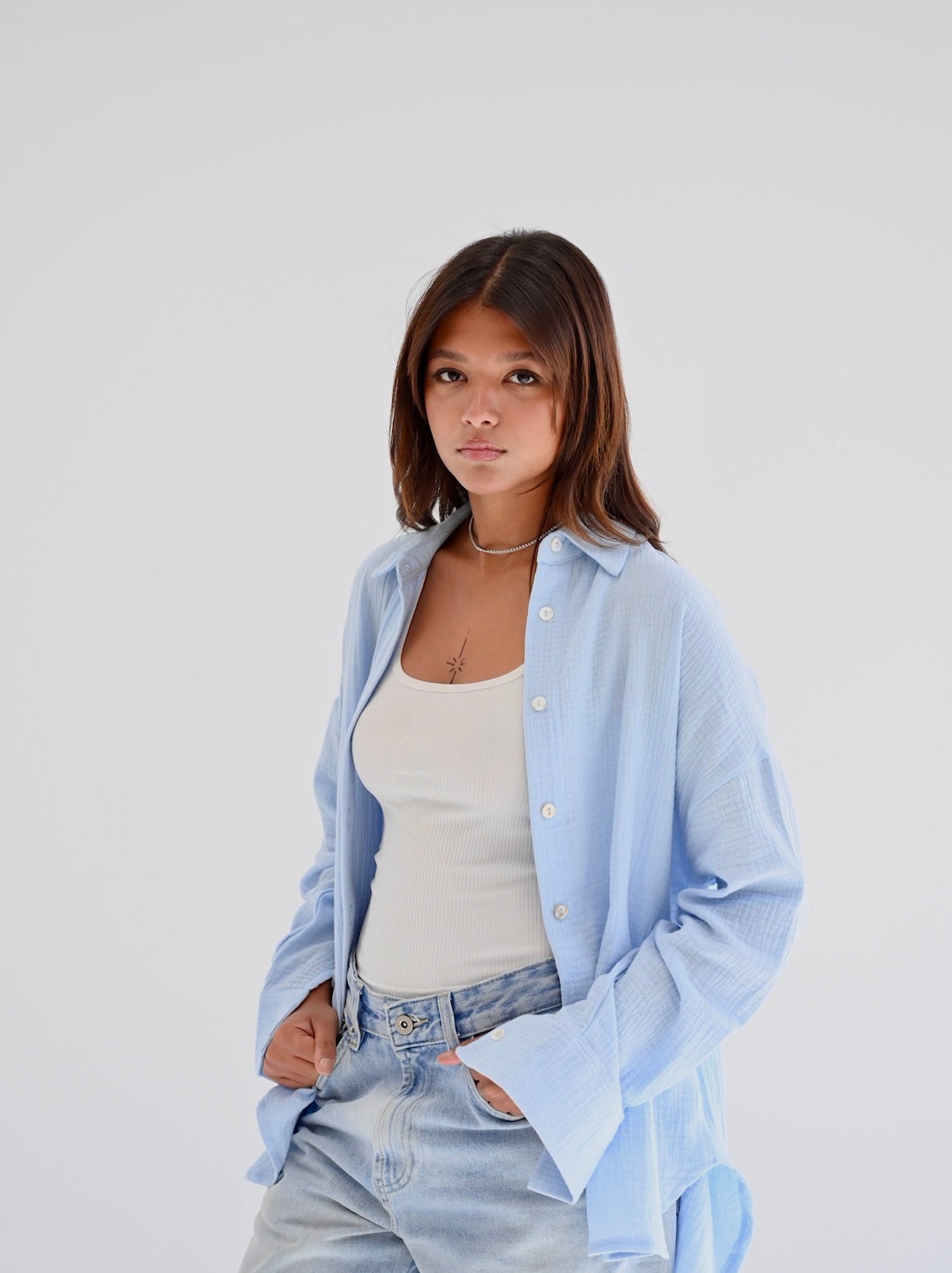 Fluffy shirt in baby-blue
