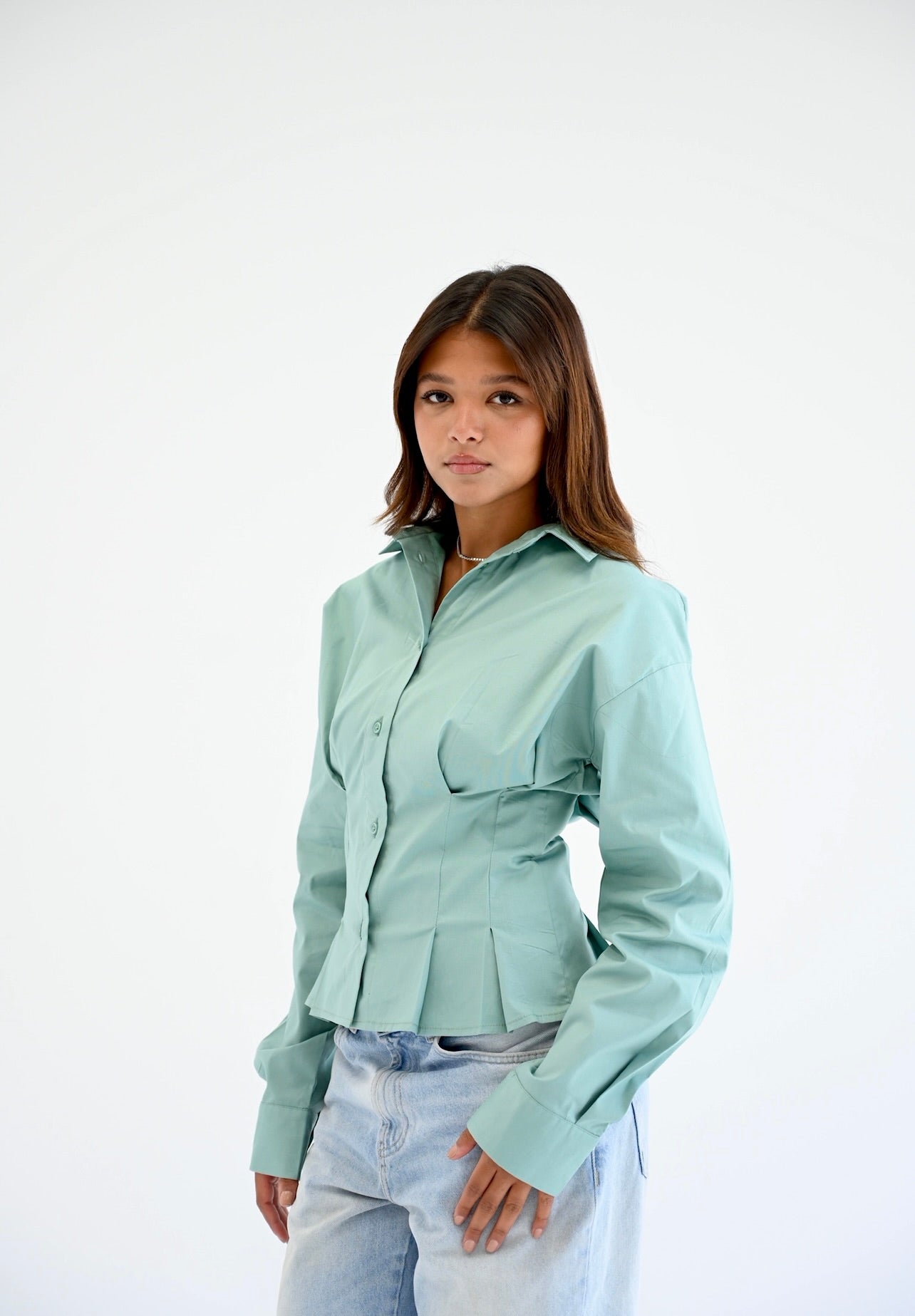 The Poplin Flare in mint-green