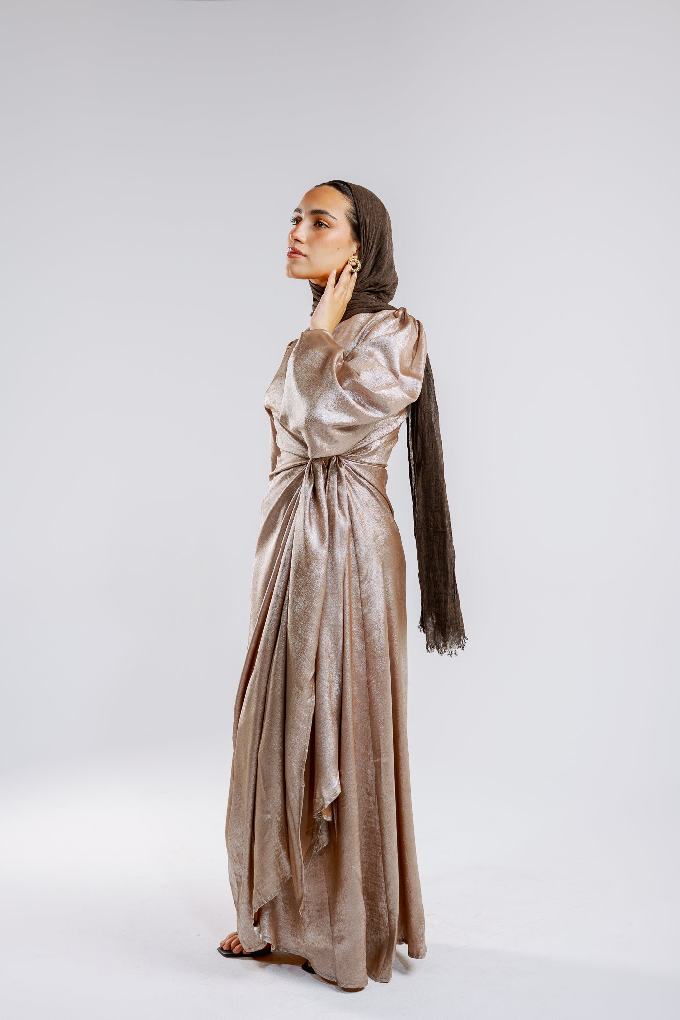 Shimmer Drape Gown in-gold