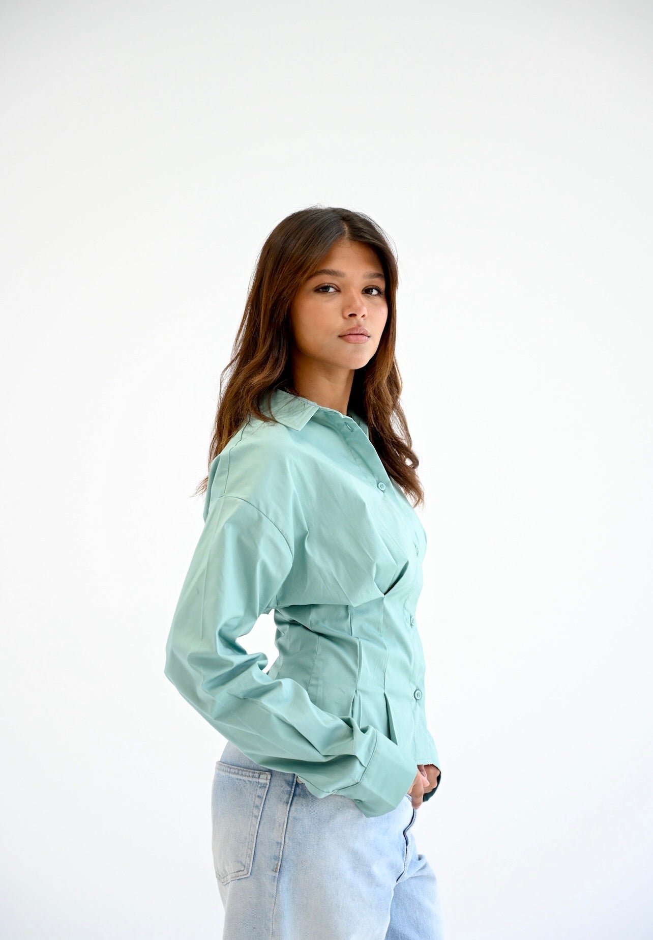 The Poplin Flare in mint-green