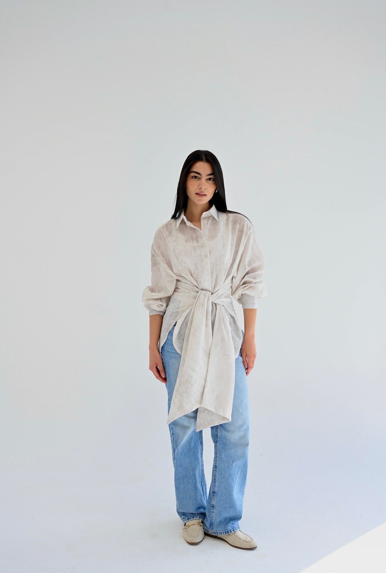 Sienna Tie Shirt in light beige