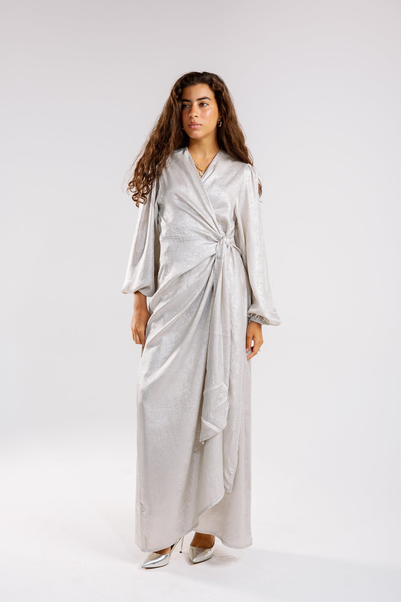 Shimmer Drape Gown in white