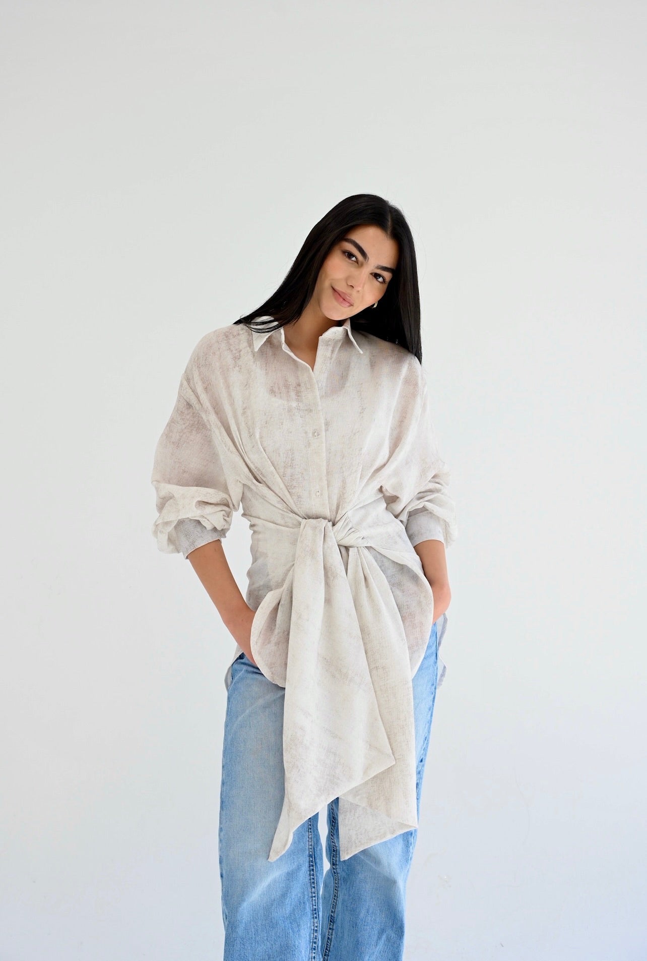 Sienna Tie Shirt in light beige