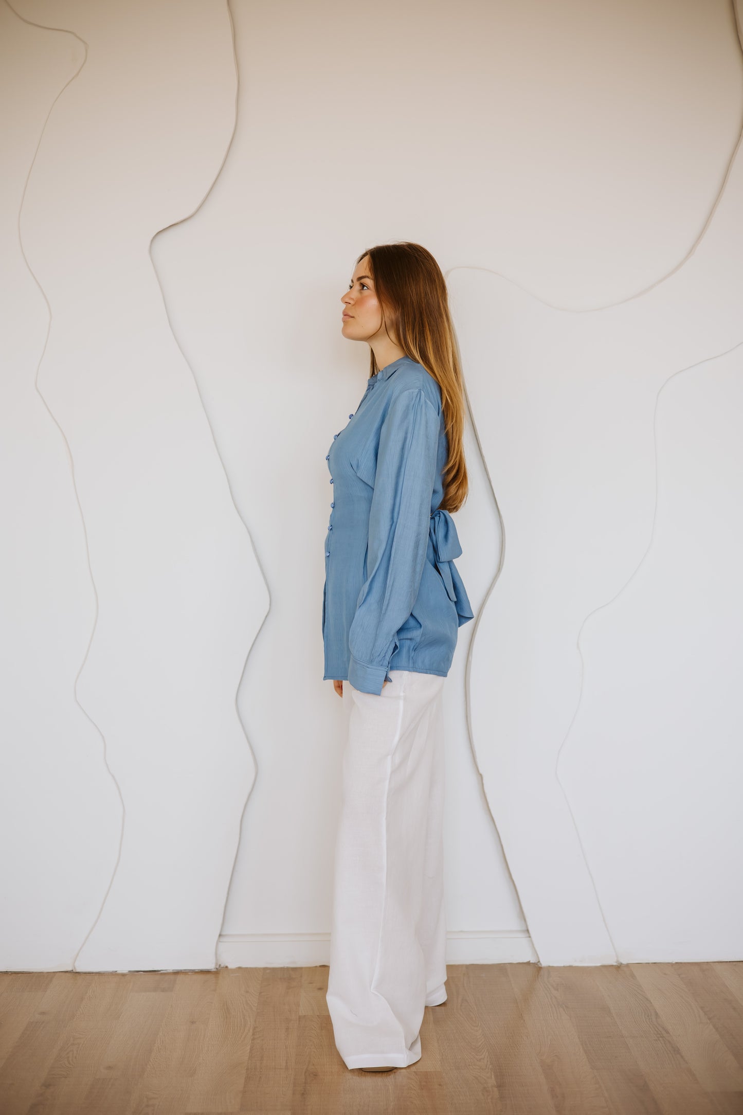 Corset draped shirt in navy-blue