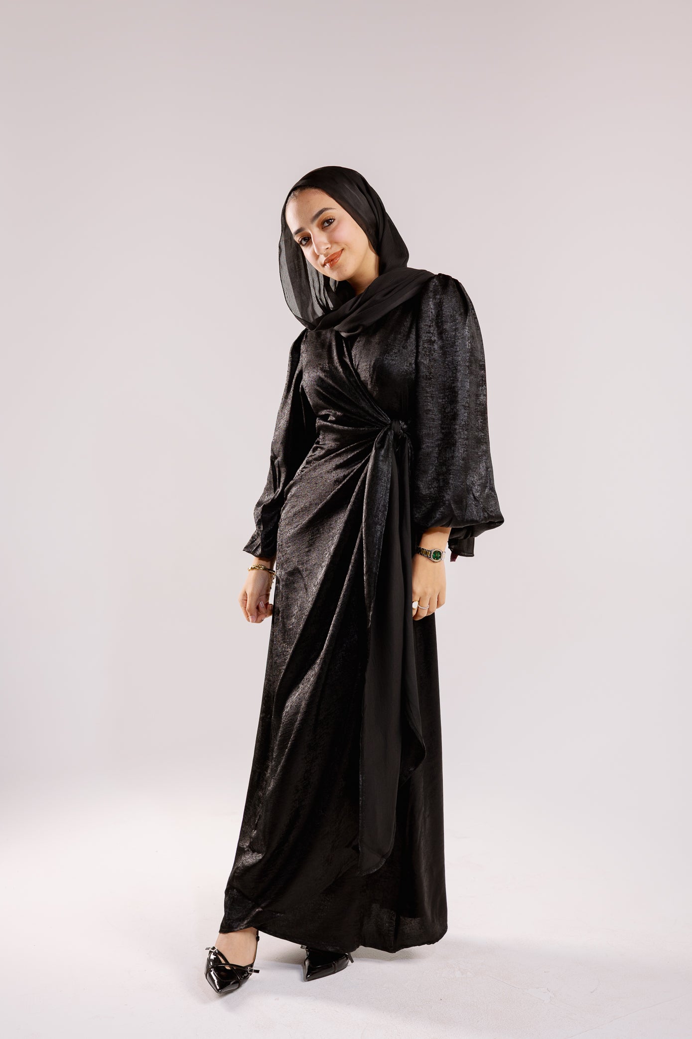 Shimmer Drape Gown in black