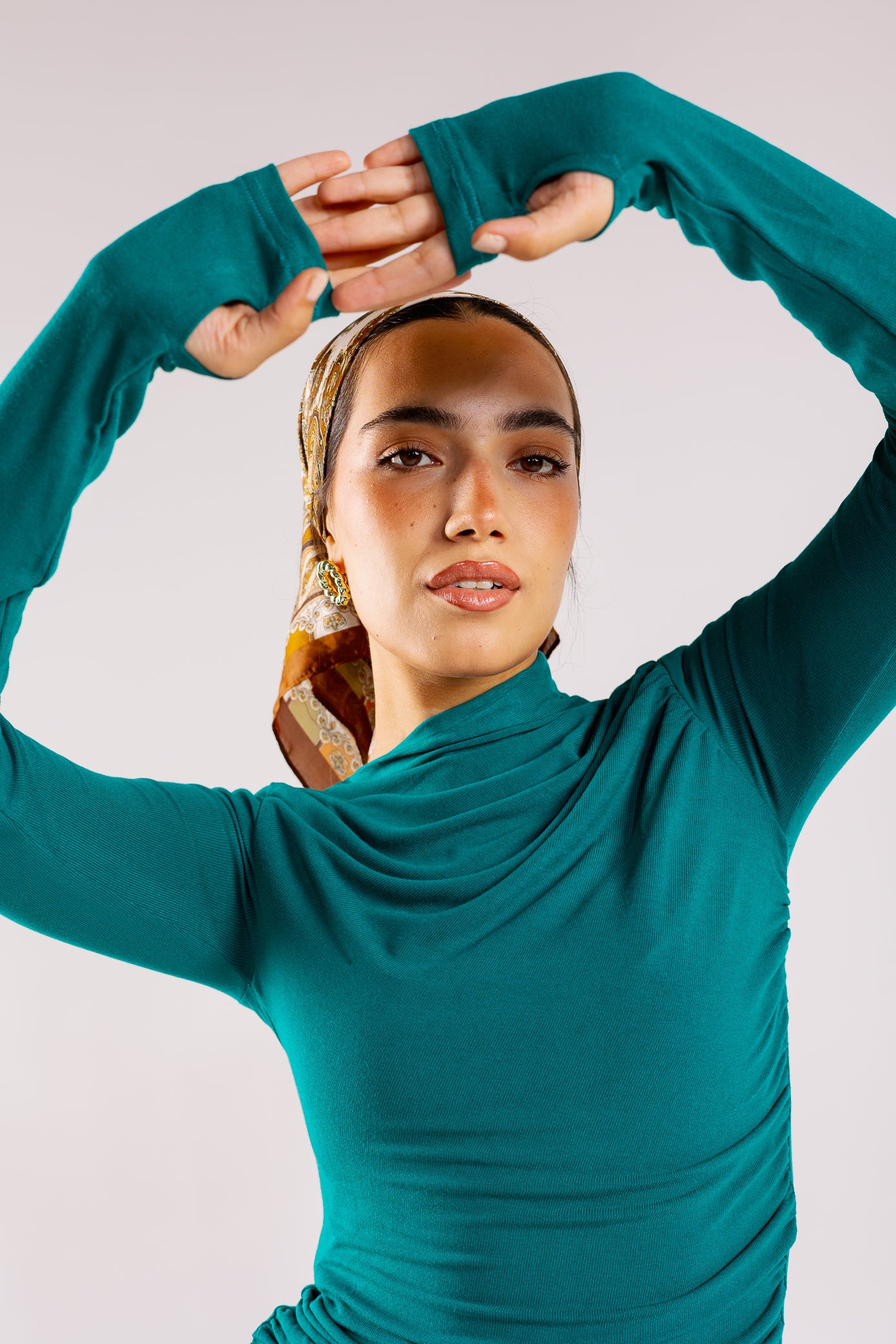 Draped top in teal