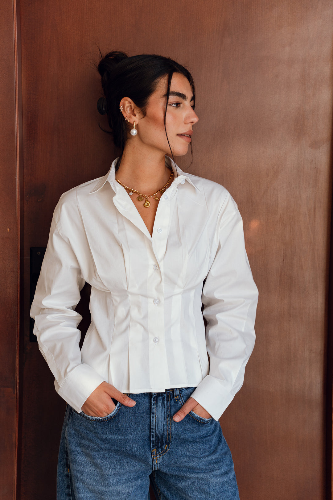 Popline flare shirt in white