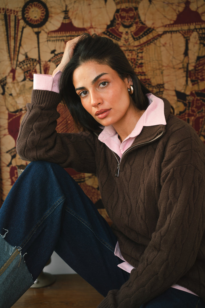 The Cable Knit Sweater in brown