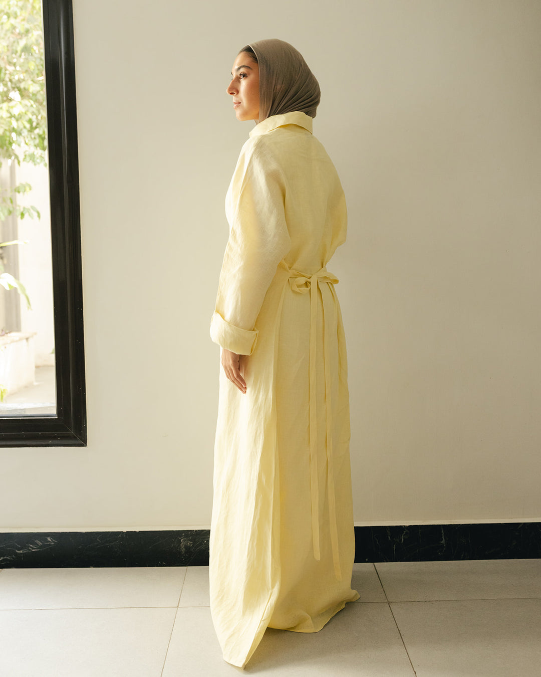 Pastel breeze linen dress in butter-yellow