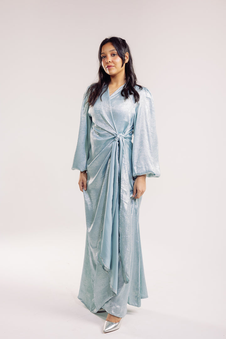 Shimmer Drape Gown in sky-blue