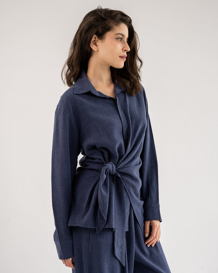 Duo Linen Set In Denim Blue