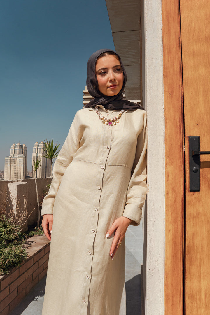 Pastel breeze linen dress in beige