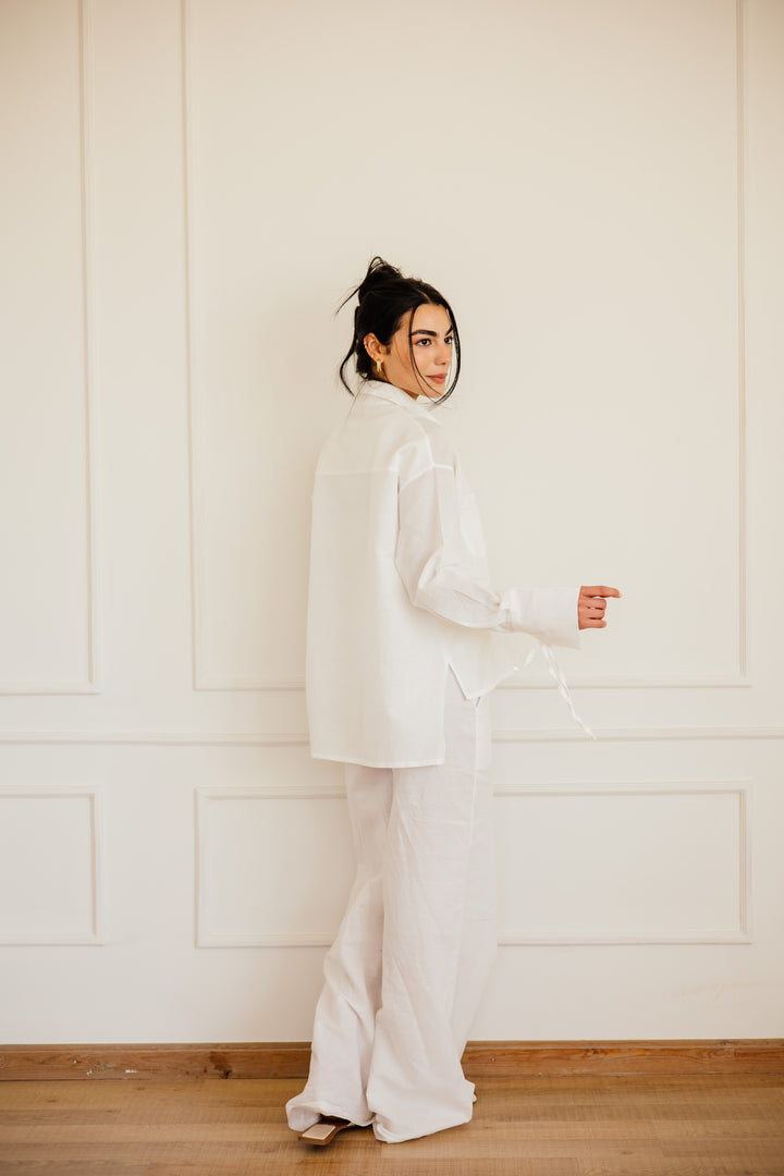 Pure Linen Pants In Off-White