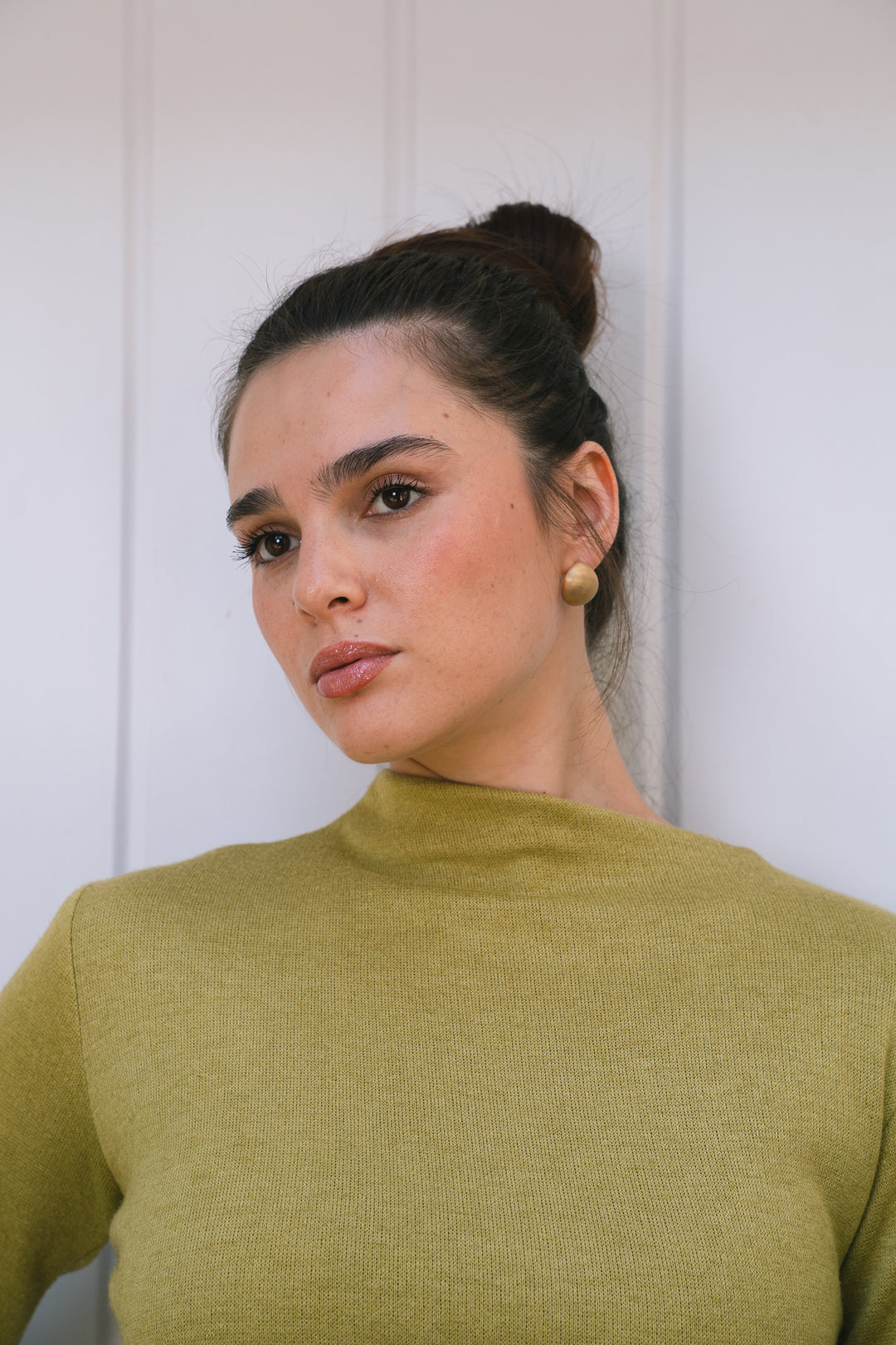 The Draped Soft Knit Top in lime