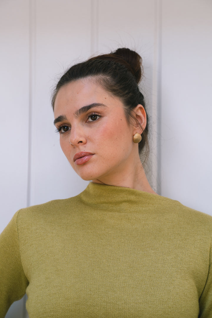 The Draped Soft Knit Top in lime