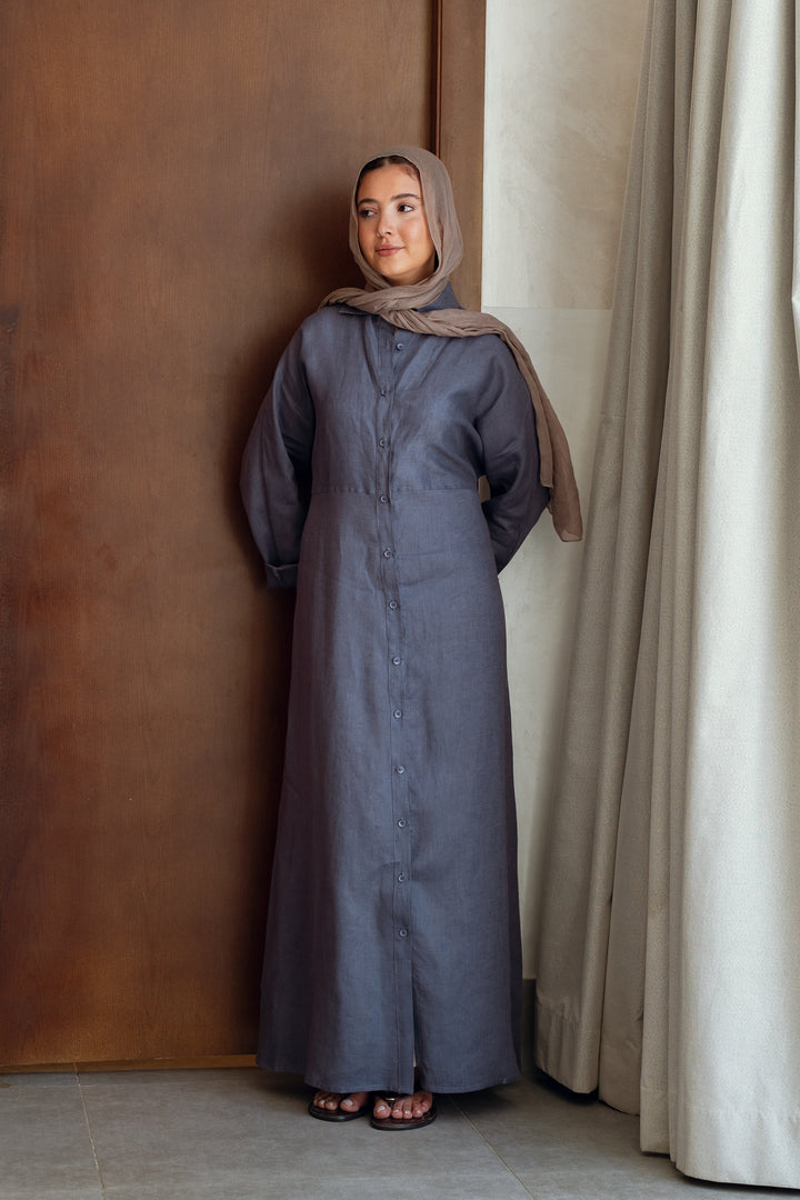 Pastel breeze linen dress in blue denim