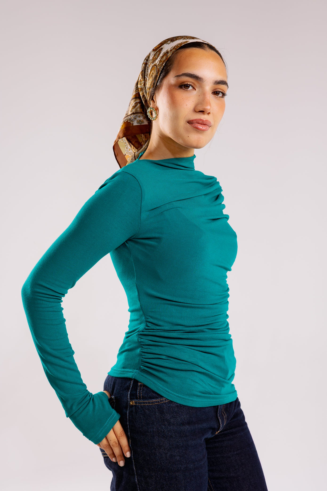 Draped top in teal