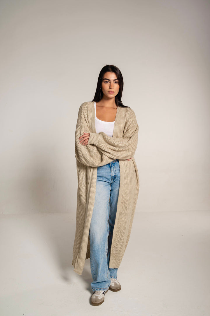 The Cozy Long Knit Cardigan In Beige