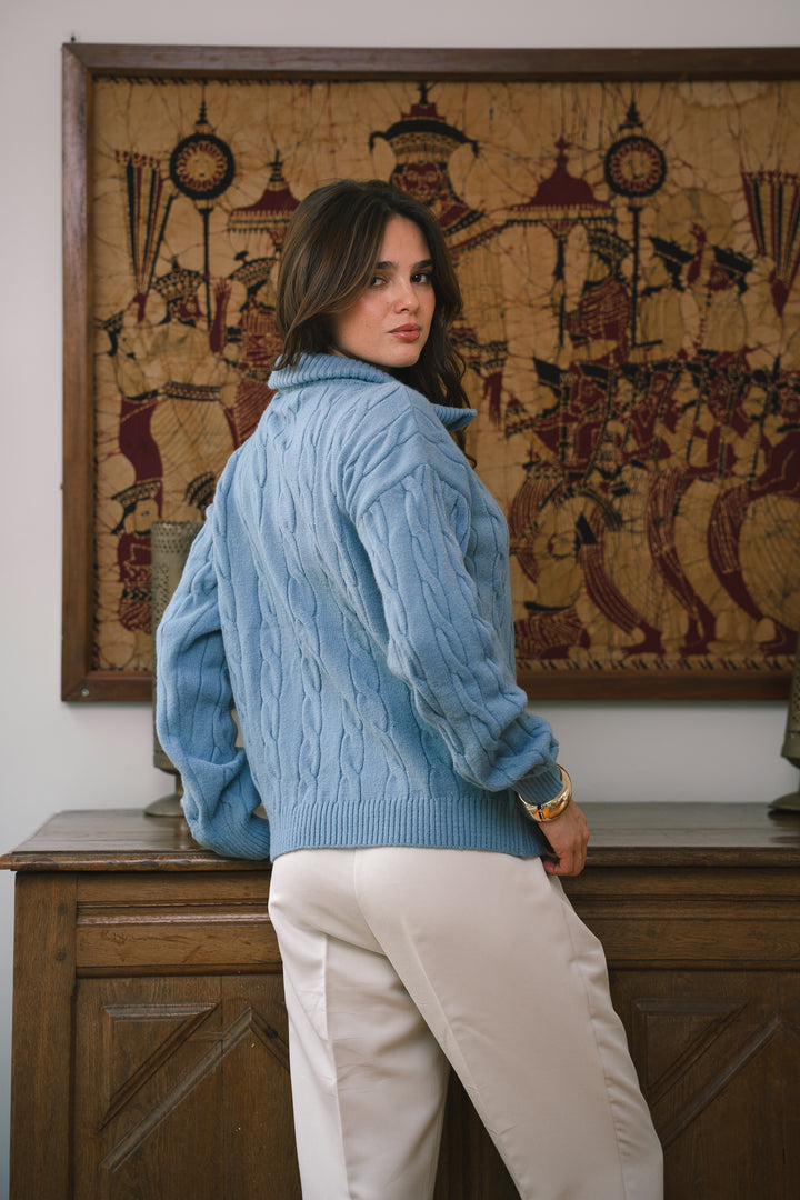The Cable Knit Sweater in sky-blue