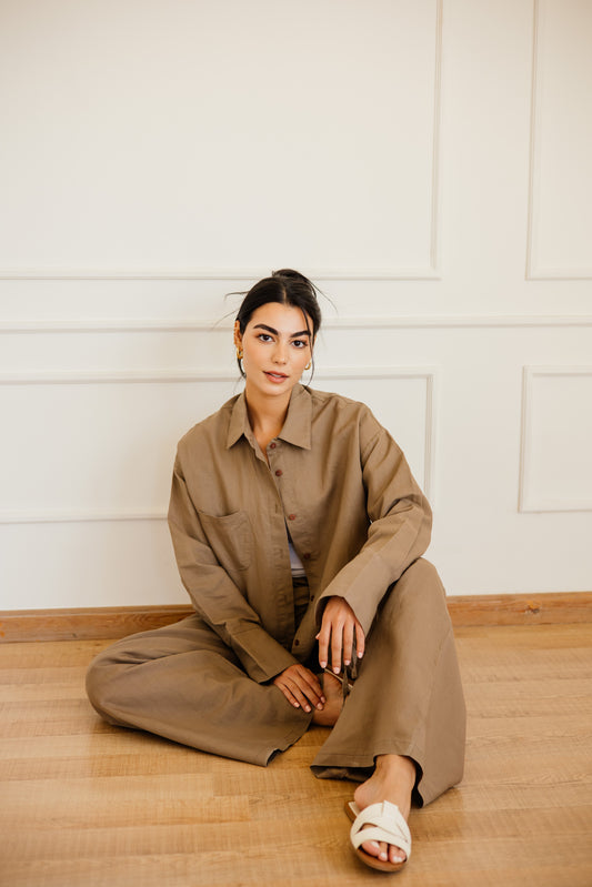 Everyday linen set in mocha-brown