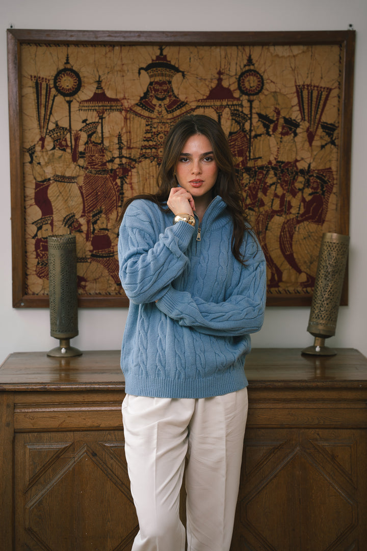 The Cable Knit Sweater in sky-blue