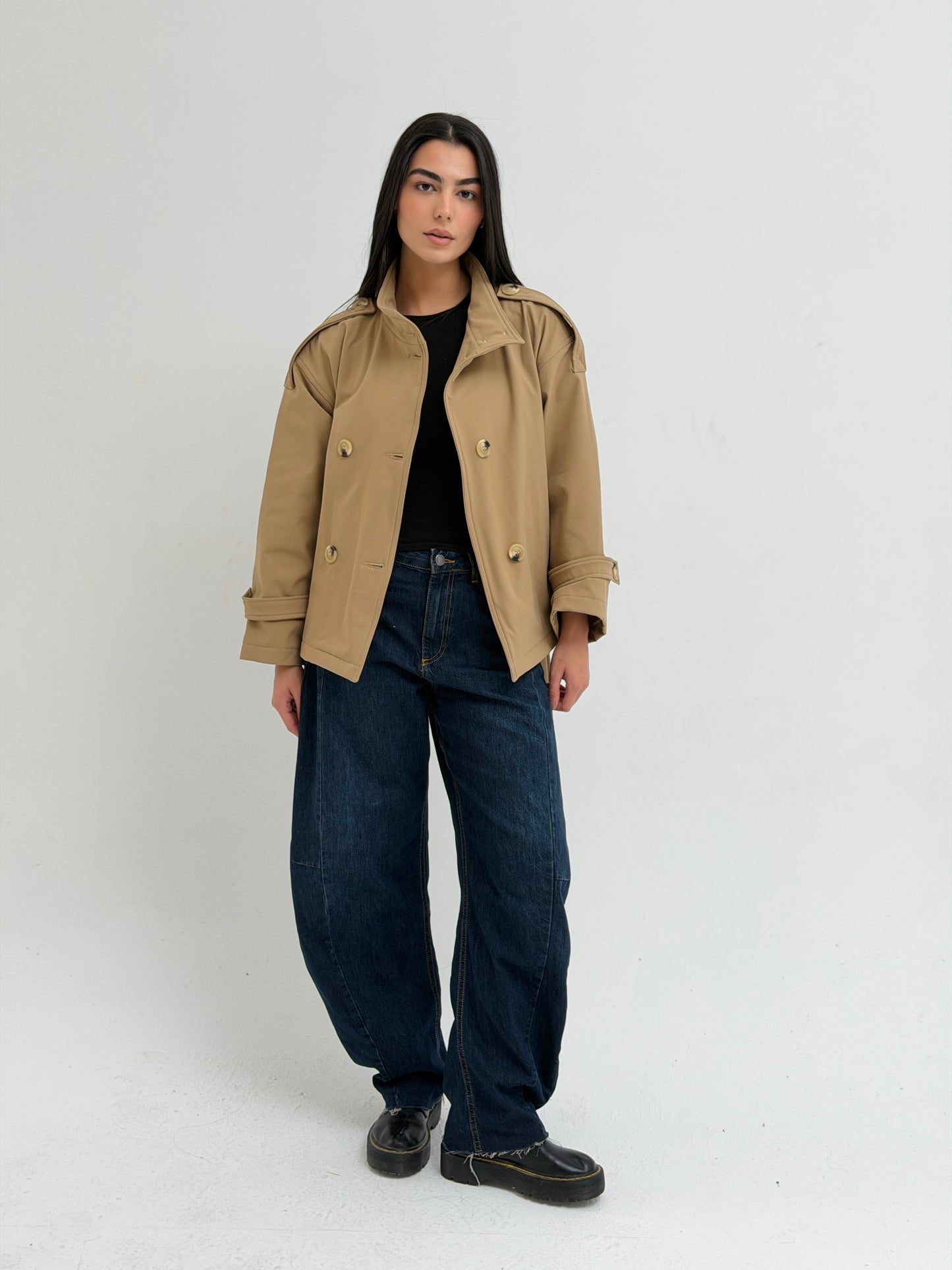 The Lined Crop Coat in Beige