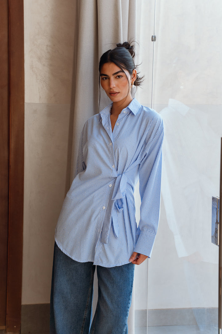 Crystal Tie Striped Shirt
