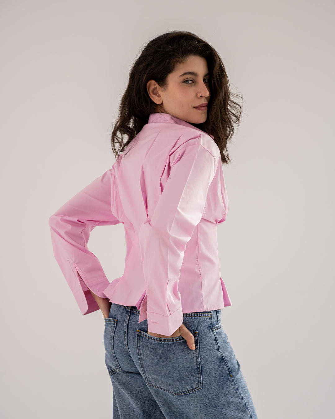Popline flare shirt in pink