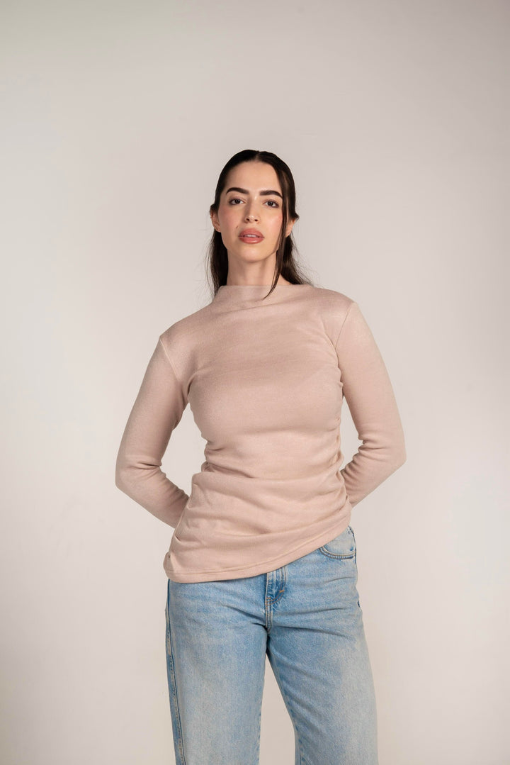 The Draped Soft Knit Top in Beige
