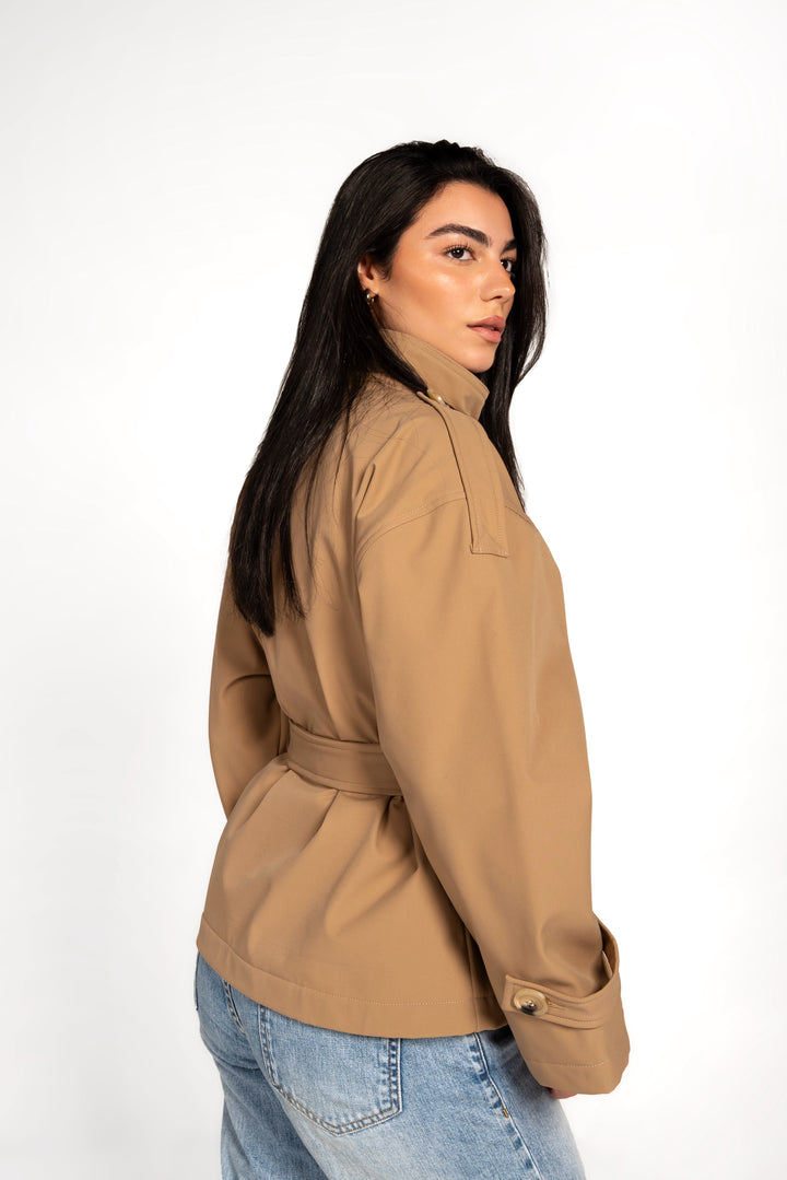 The Lined Crop Coat in Beige