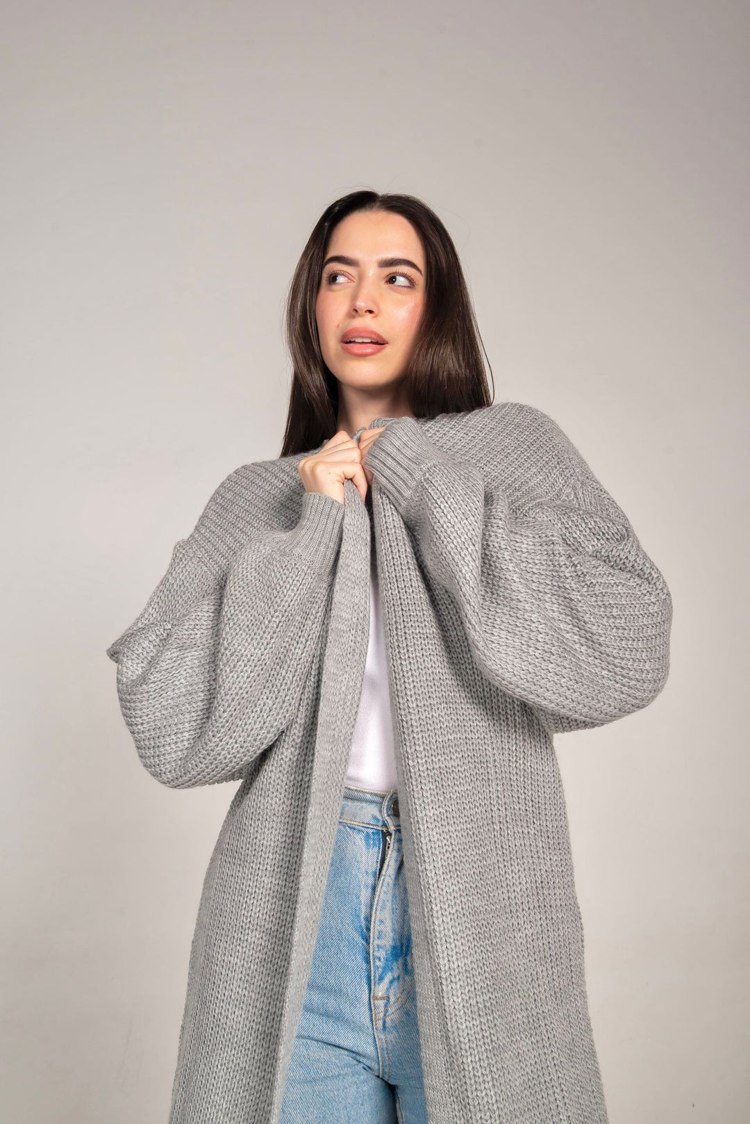 The Cozy Long Knit Cardigan in Light Grey