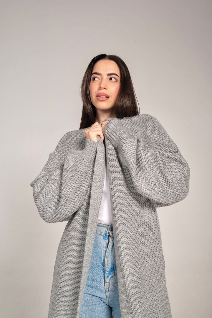 The Cozy Long Knit Cardigan in Light Grey