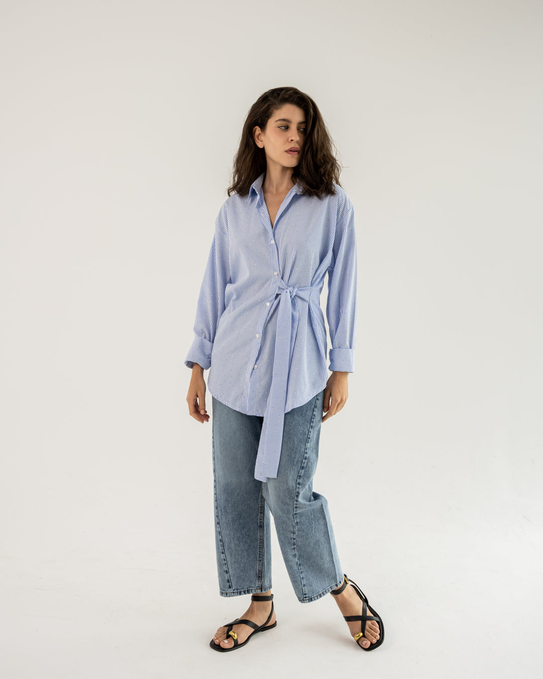 Crystal Tie Striped Shirt