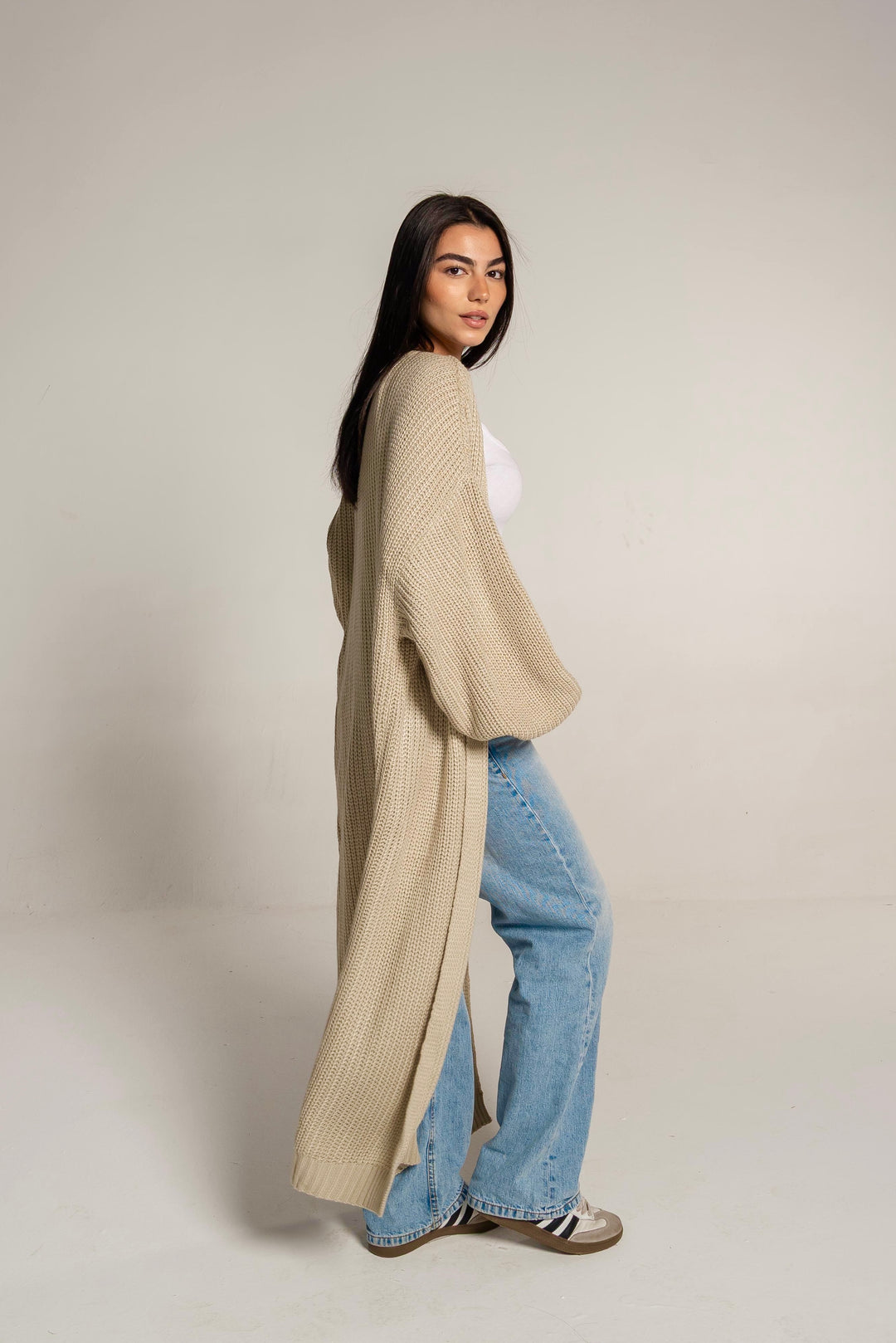 The Cozy Long Knit Cardigan In Beige
