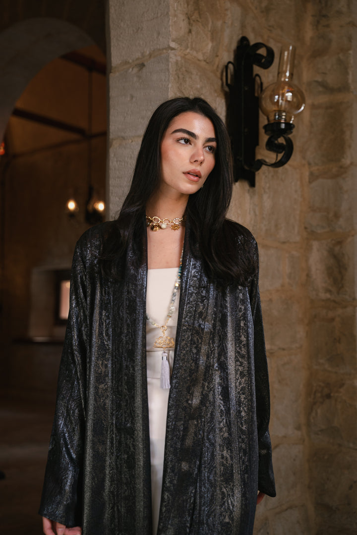 Emerald night cardigan in black-grey