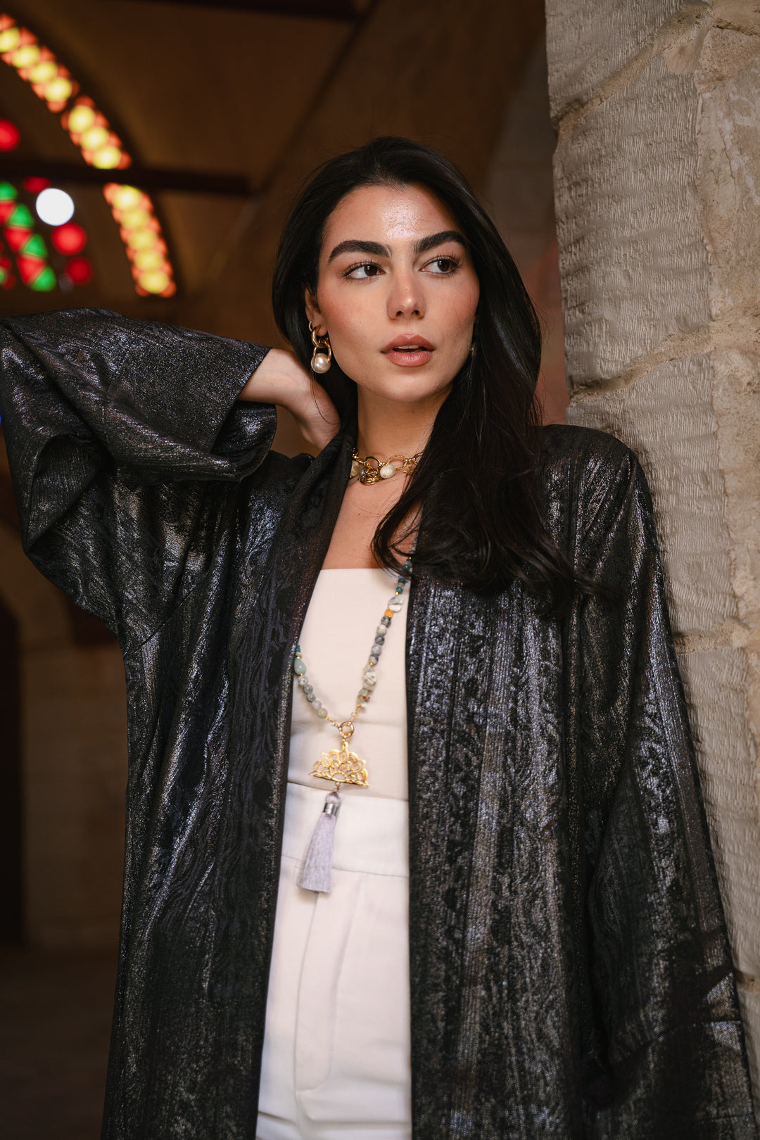 Emerald night cardigan in black-grey