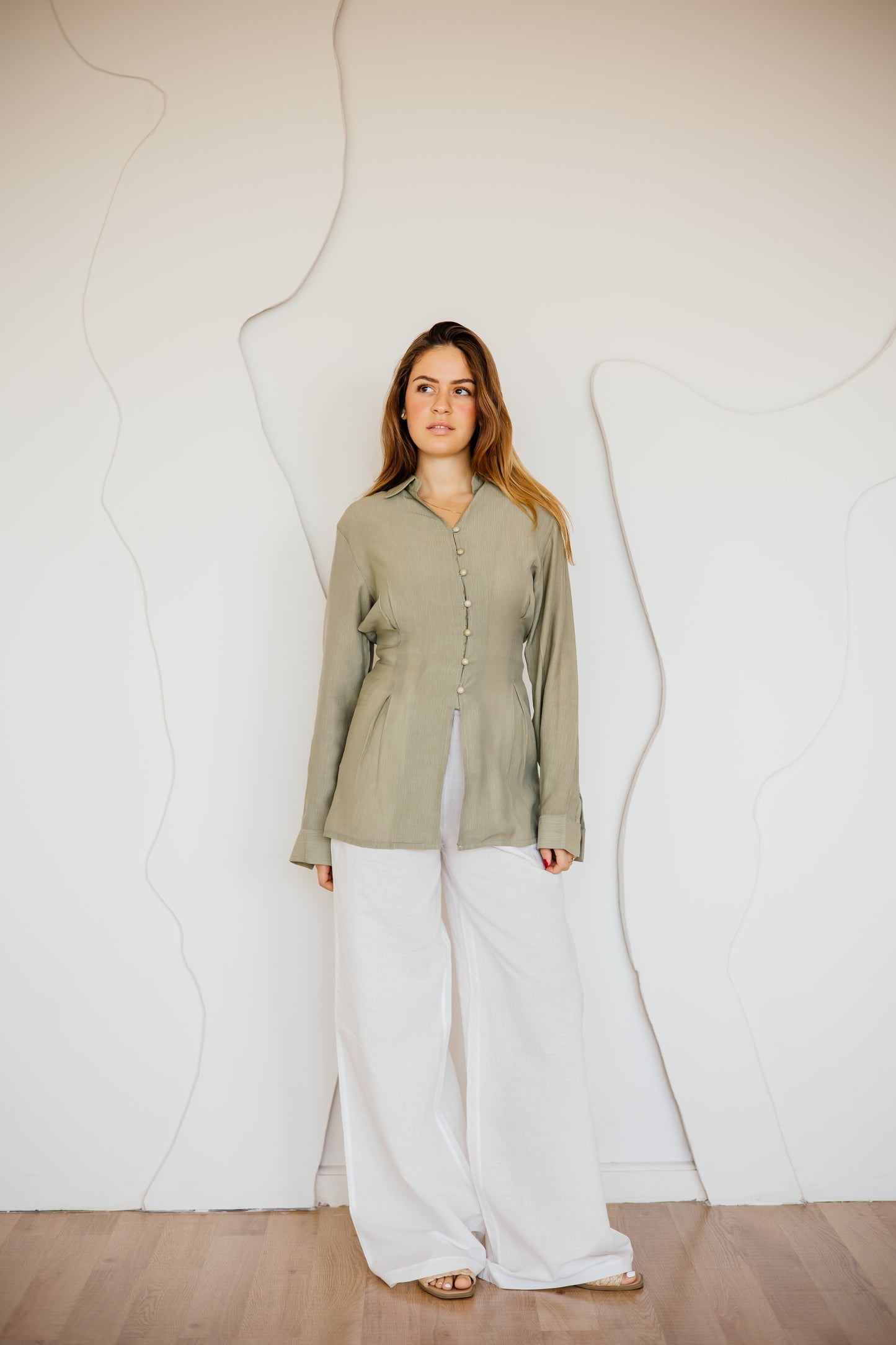 Corset draped shirt in olive