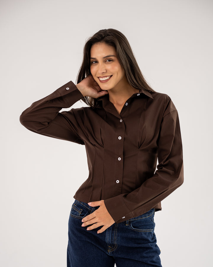 Popline flare shirt in brown