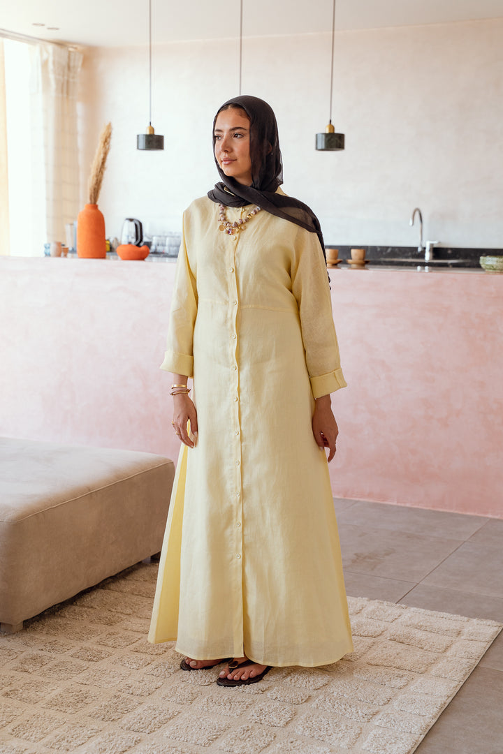 Pastel breeze linen dress in butter-yellow