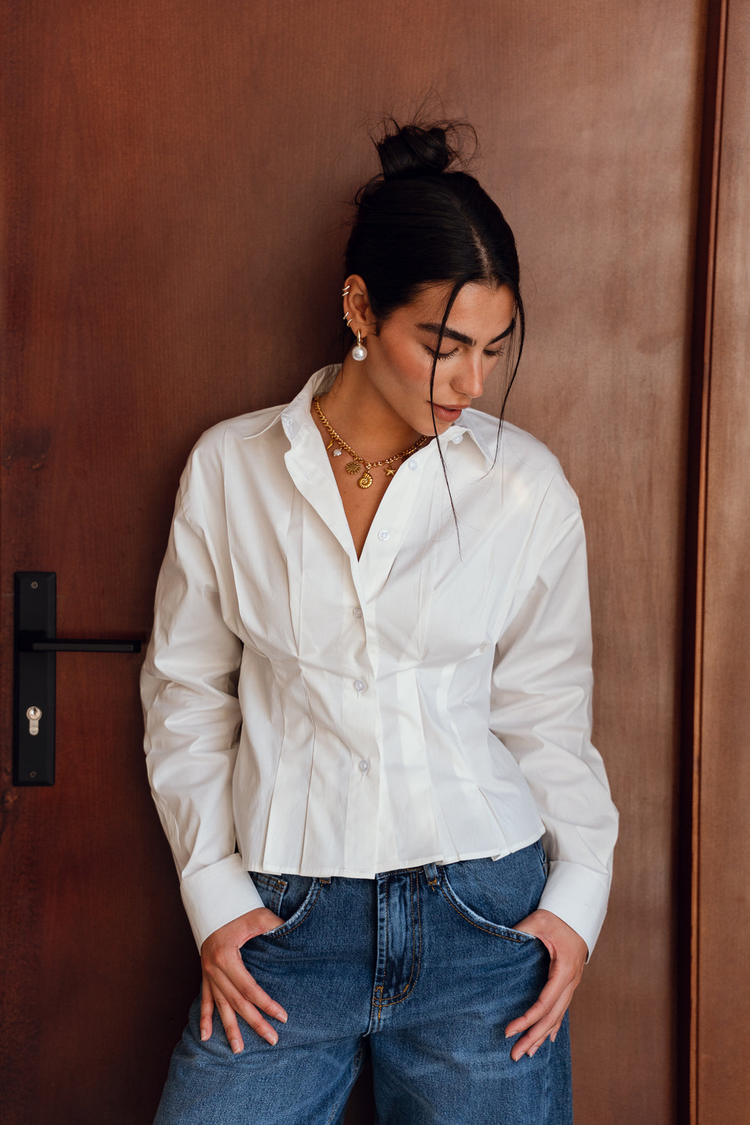 Popline flare shirt in white