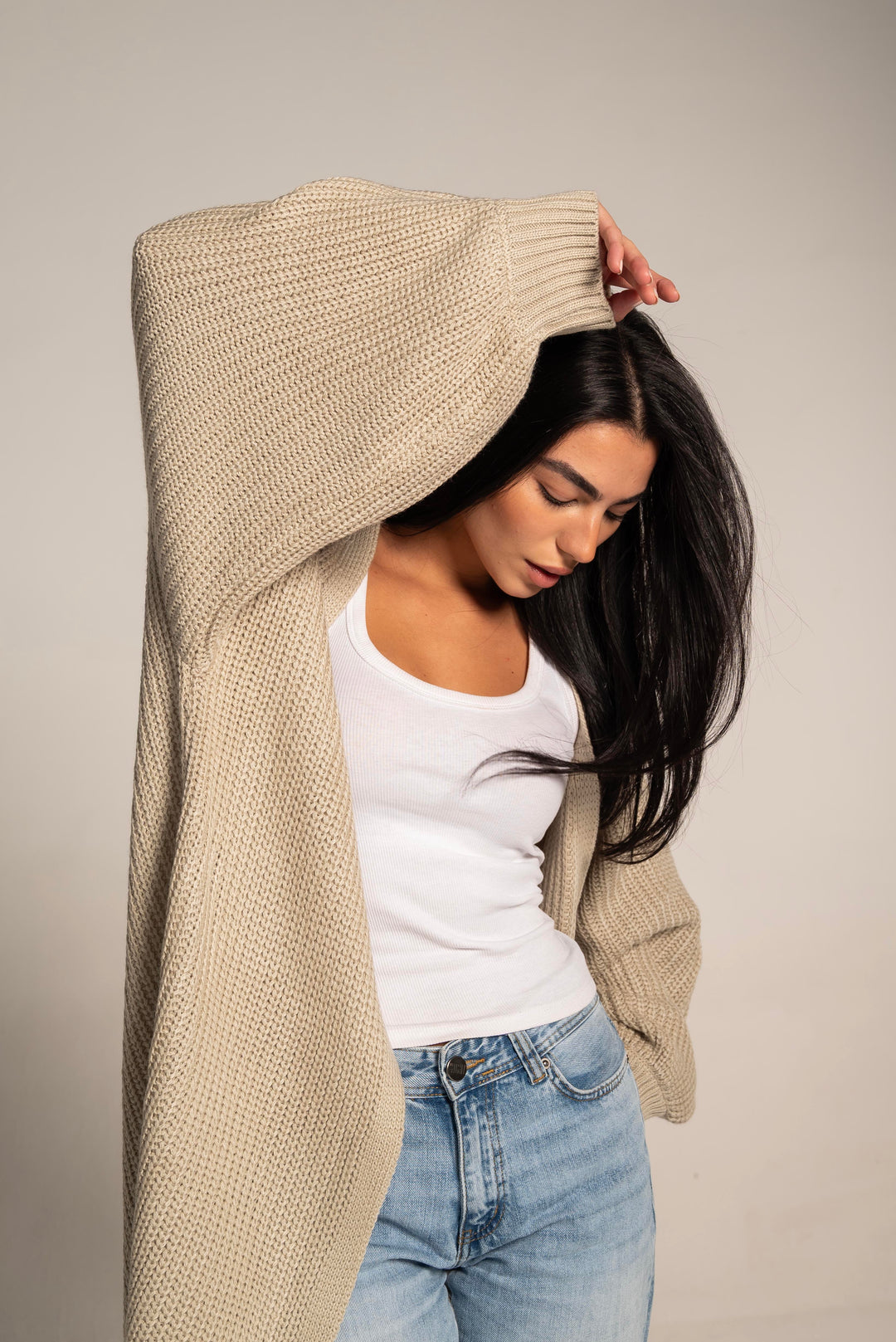 The Cozy Long Knit Cardigan In Beige