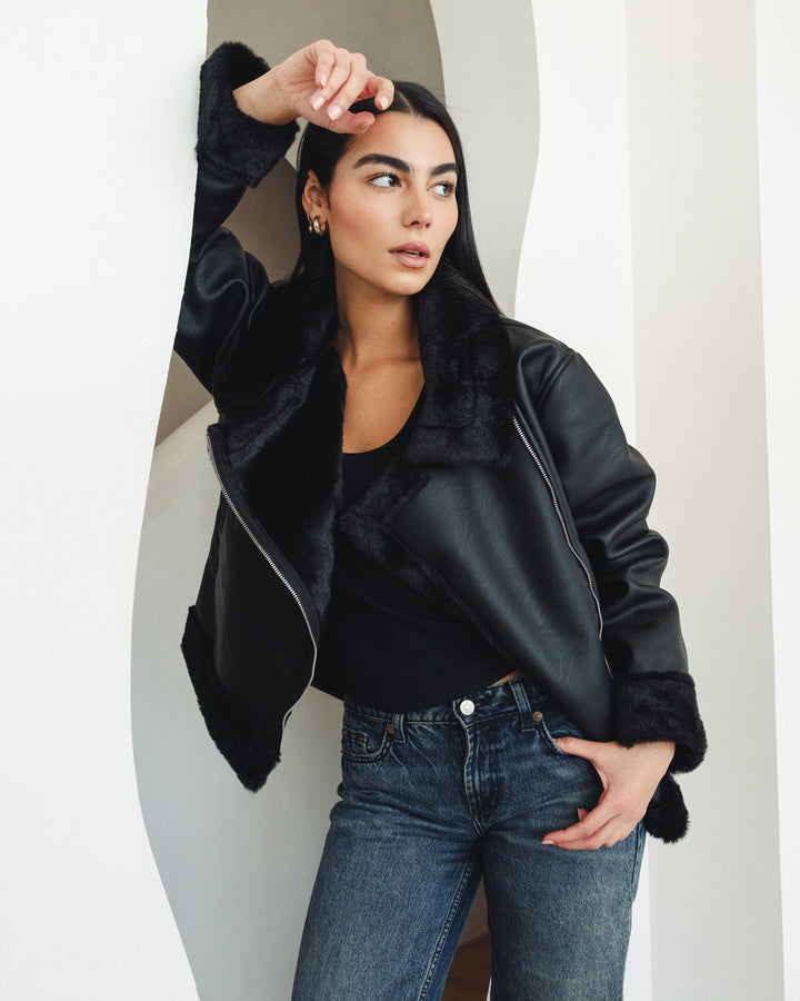 The Original Fur X Leather Jacket in Black