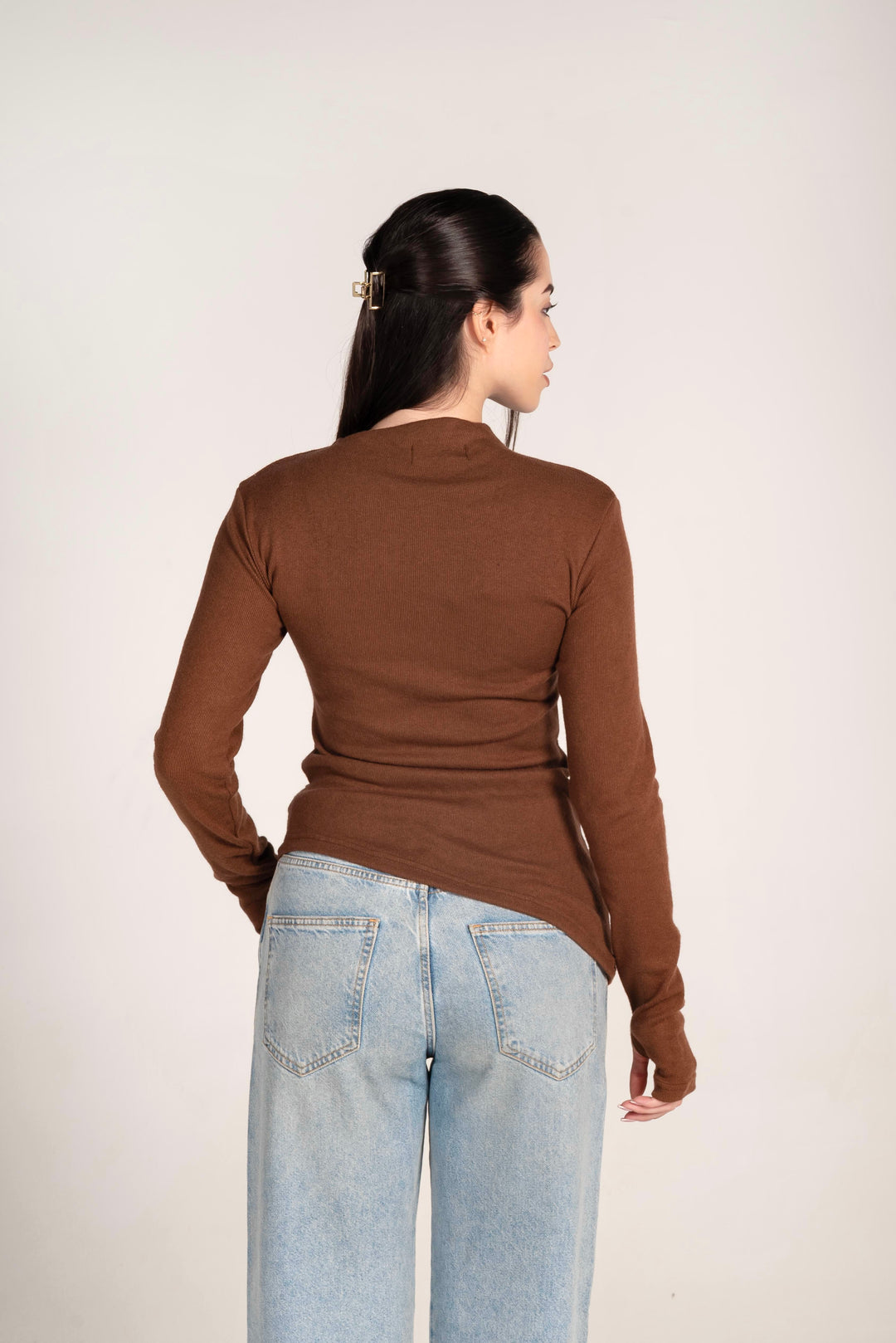 The Draped Soft Knit Top in Burnt-Brown