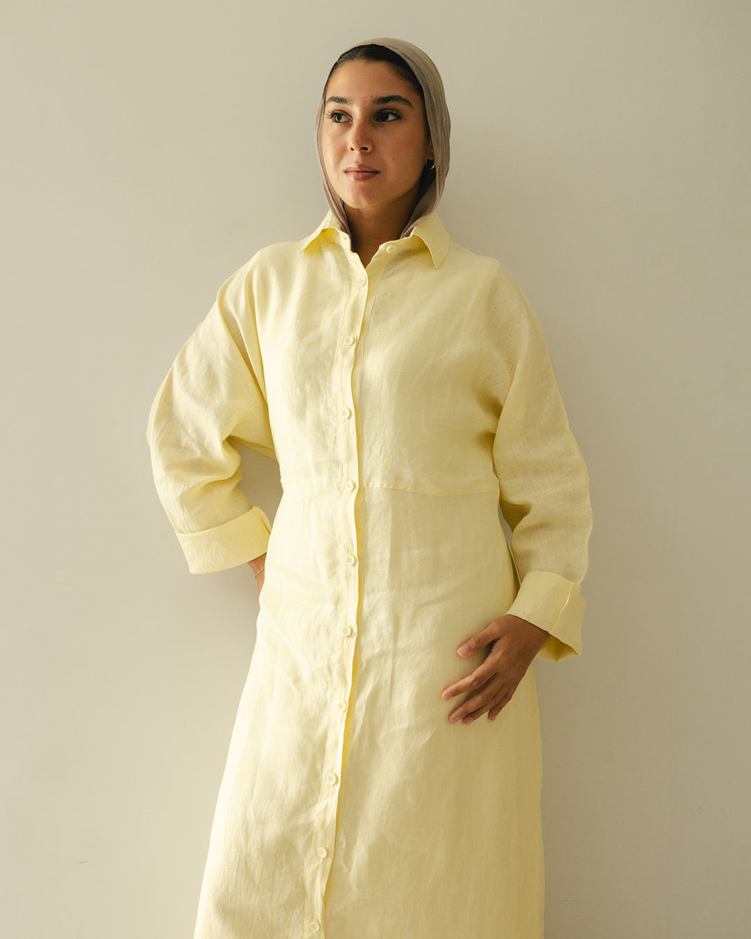 Pastel breeze linen dress in butter-yellow