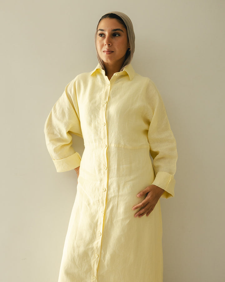 Pastel breeze linen dress in butter-yellow