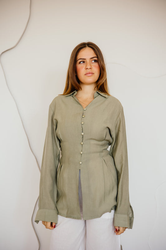 Corset draped shirt in olive