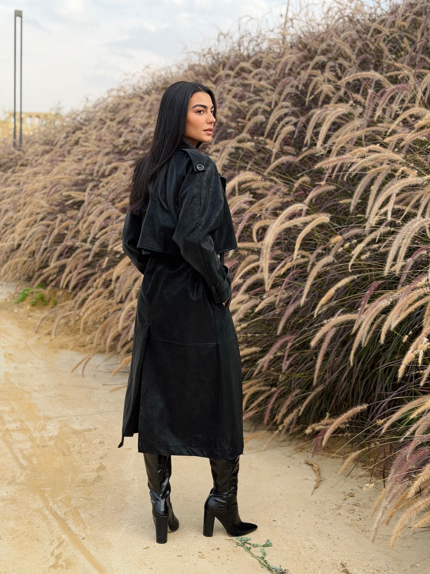 The Luxe Trench Coat In Black-sheen