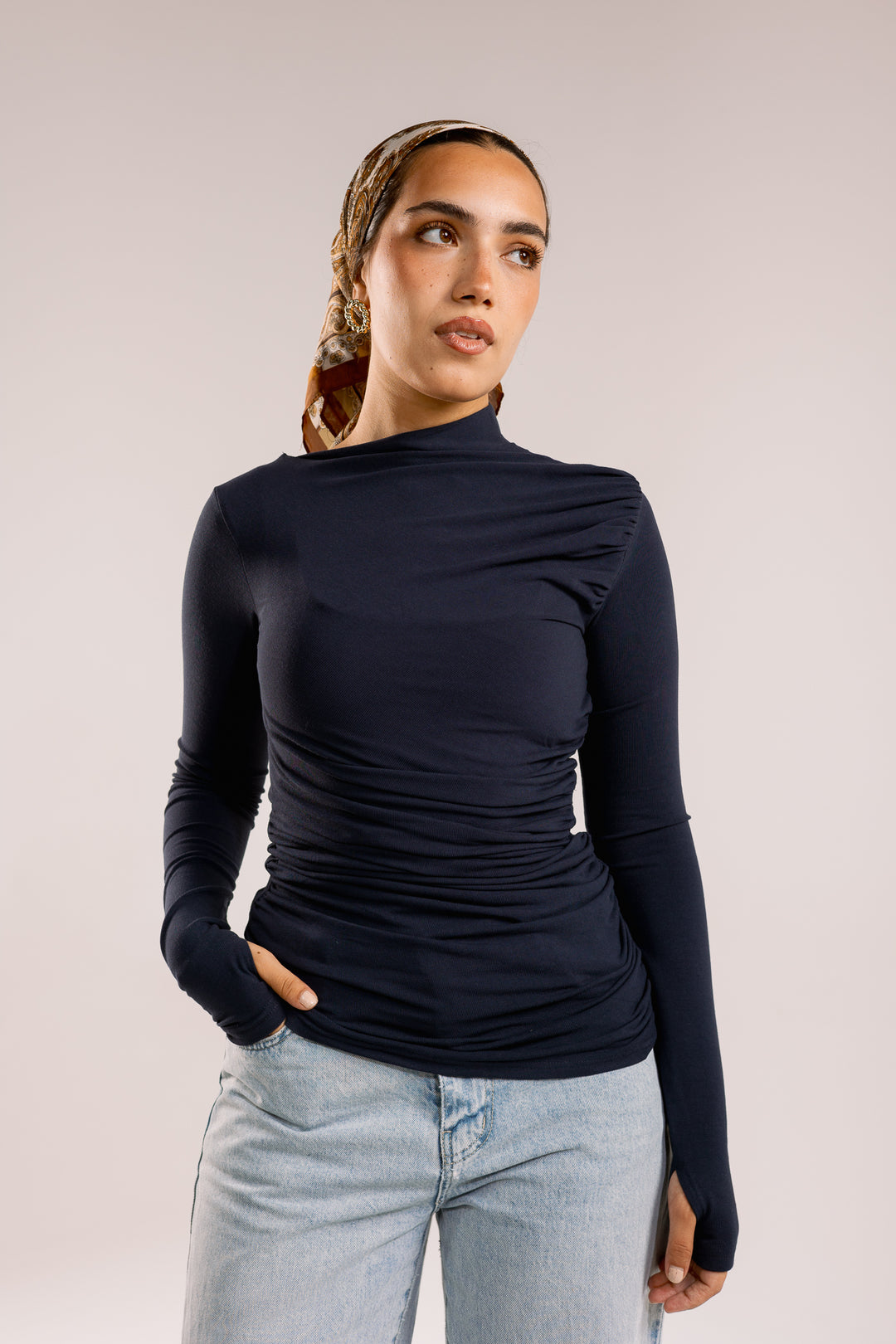Draped Top In Navy Blue