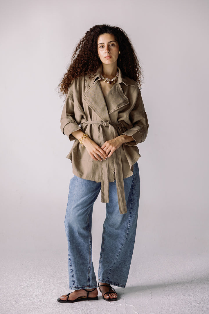Raw linen cardigan in mocha